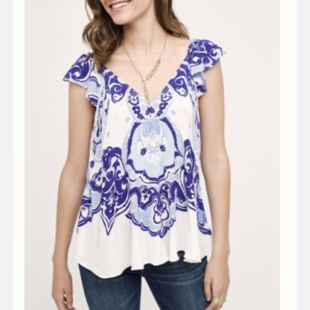 Maeve Blue and White Blouse